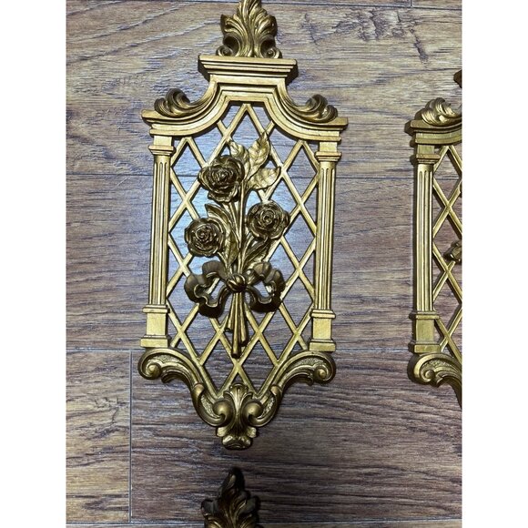 Vintage Wall Plaques Ornate Regency Dart 1970sGold Spring Floral Fall Bounty 4pc - Picture 5 of 10